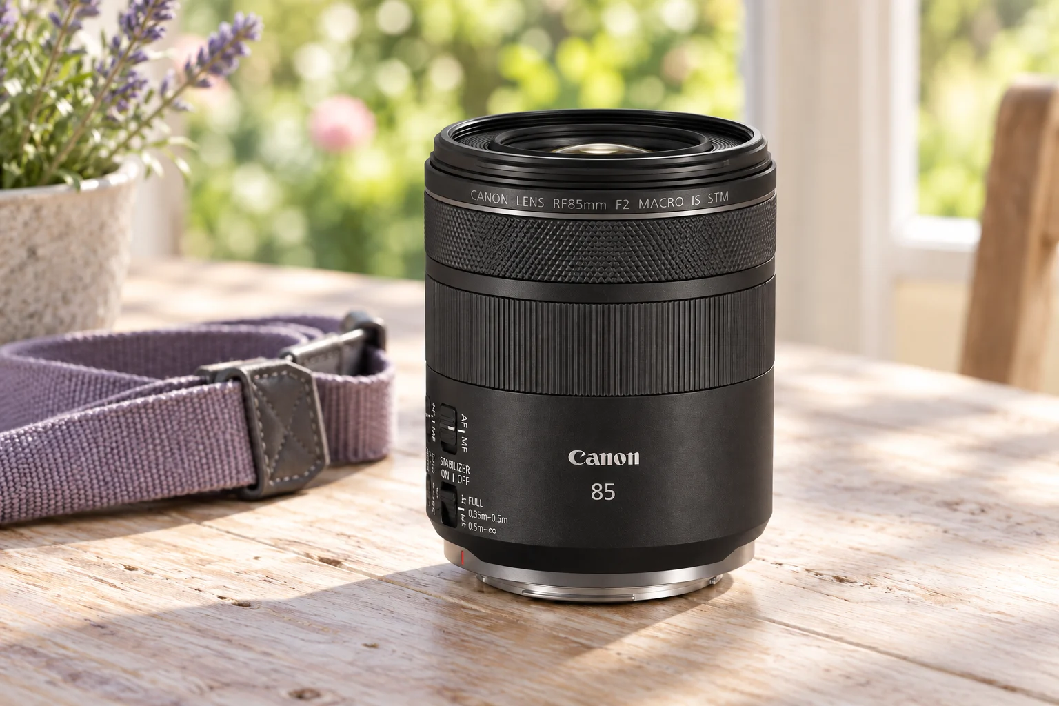 RF85mm F2の外観を参考に生成した黒い85mm単焦点レンズ