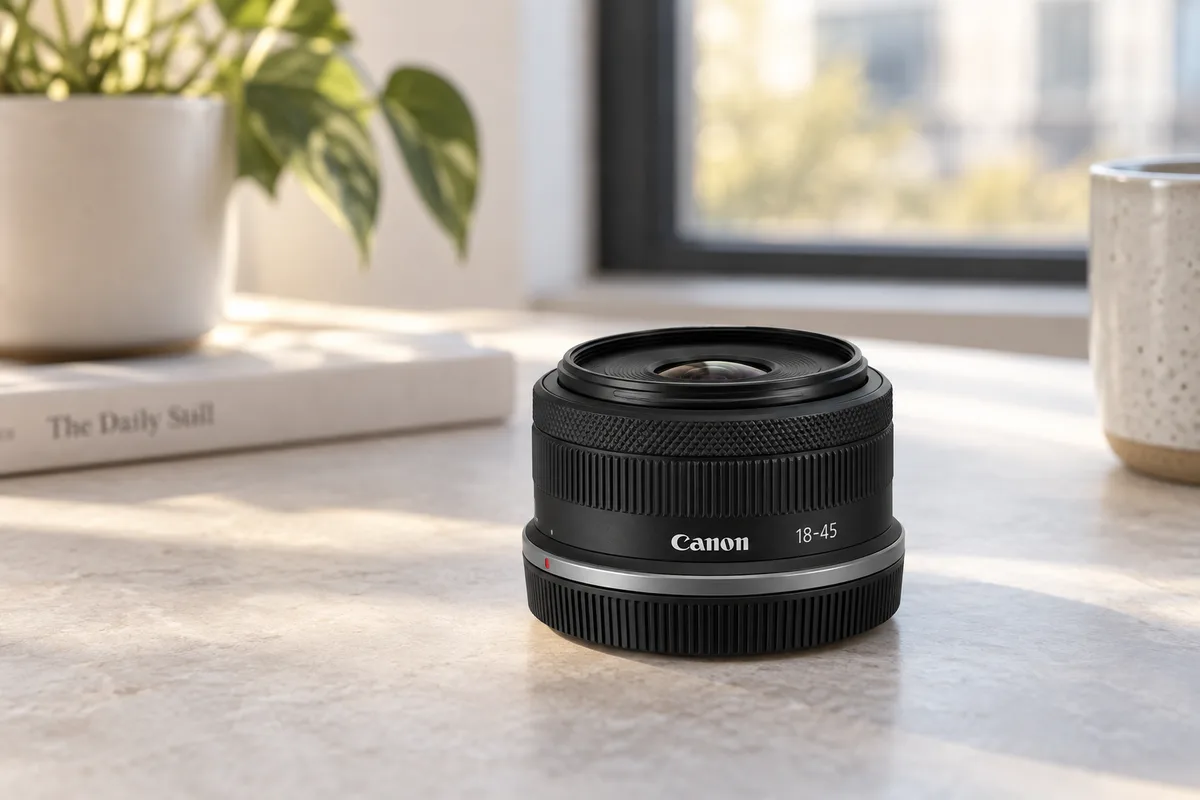RF-S18-45mmの外観を参考に生成した小型レンズのイメージ