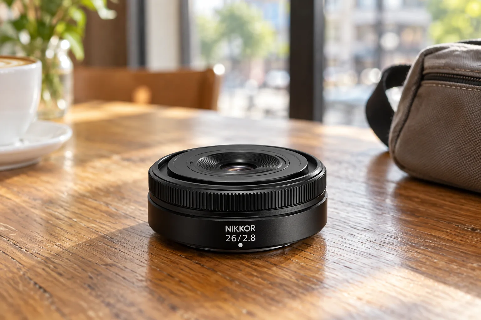 NIKKOR Z26mm f/2.8の薄い外観を参考に生成したイメージ
