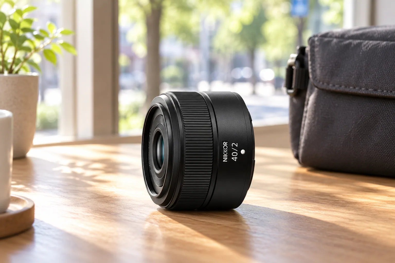 NIKKOR Z40mm f/2の短い黒い鏡筒を参考に生成した外観イメージ