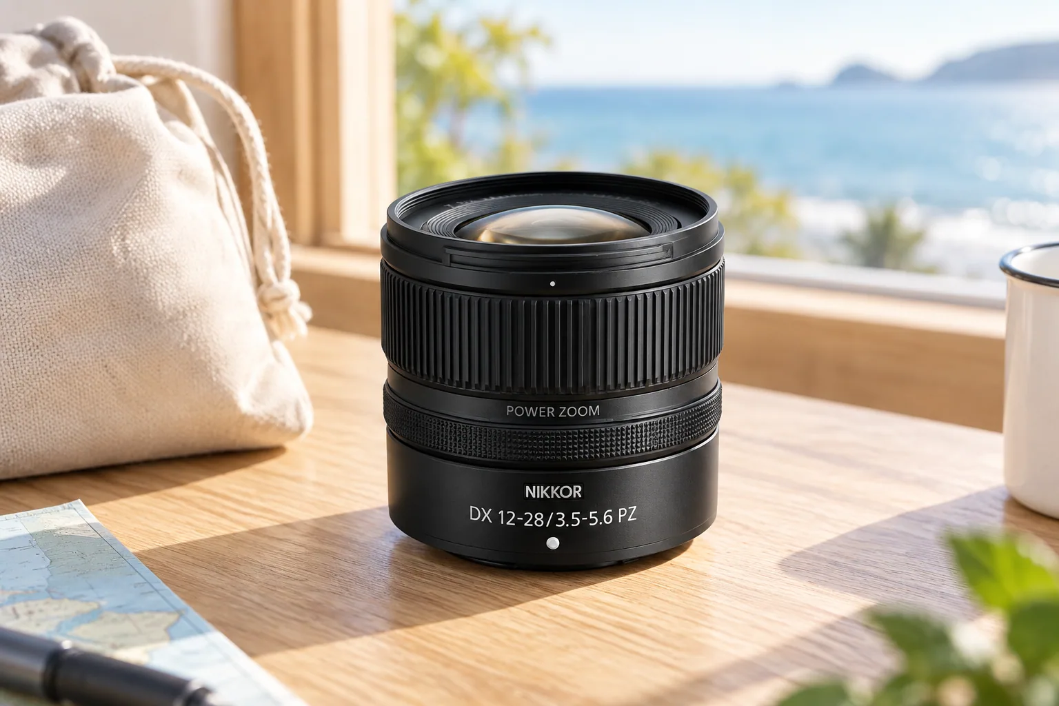 NIKKOR Z DX12-28mm PZ VRの短い黒い鏡筒を参考に生成した外観イメージ
