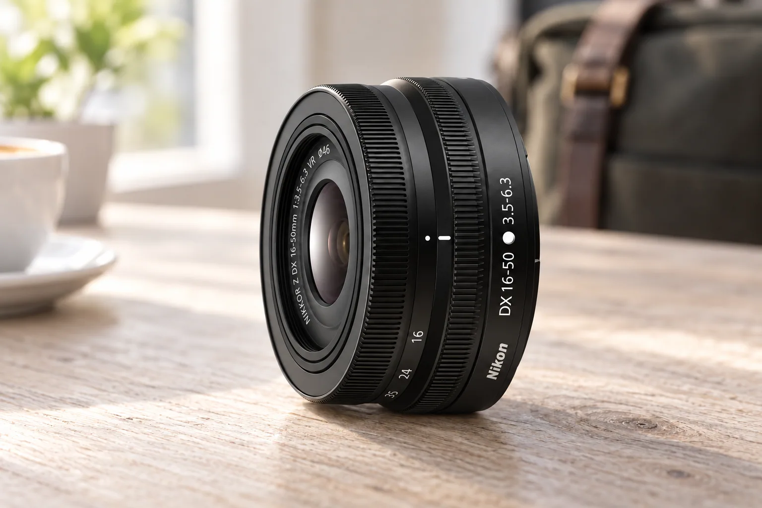 NIKKOR Z DX 16-50mm f/3.5-6.3 VRの短い黒い鏡筒を参考に生成した外観イメージ