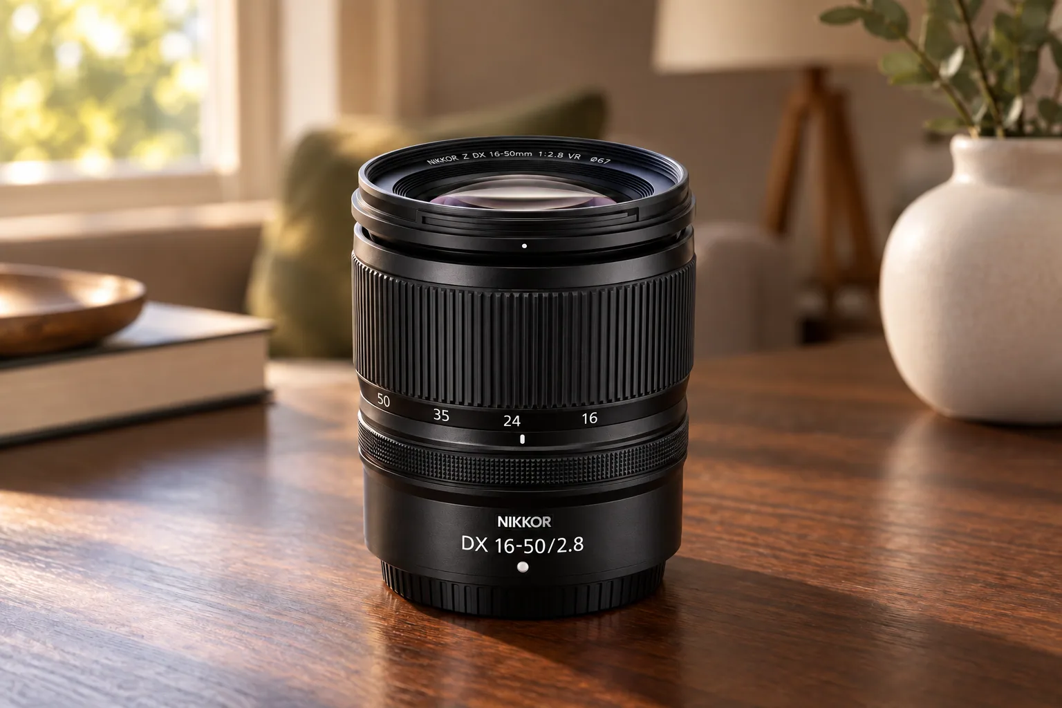 NIKKOR Z DX 16-50mm f/2.8 VRの黒い鏡筒を参考に生成した外観イメージ