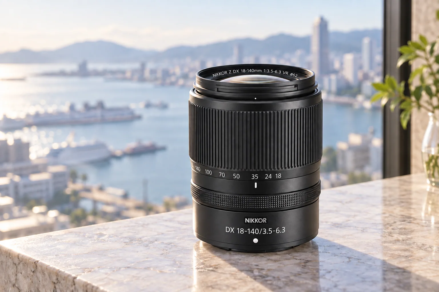 NIKKOR Z DX 18-140mm f/3.5-6.3 VRの黒い鏡筒を参考に生成した外観イメージ