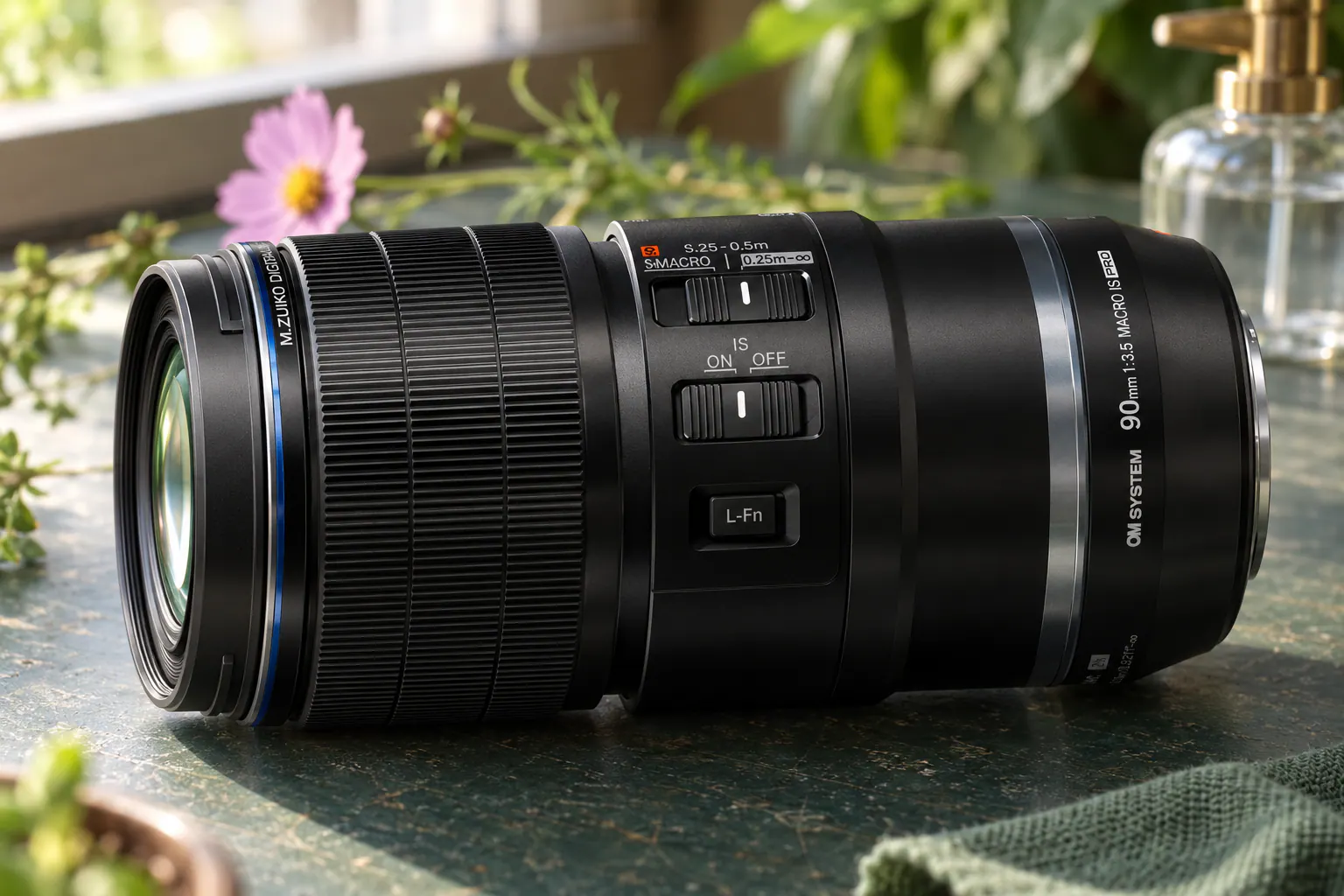 90mm F3.5 Macro IS PROの公式外観を参考に生成した製品イメージ