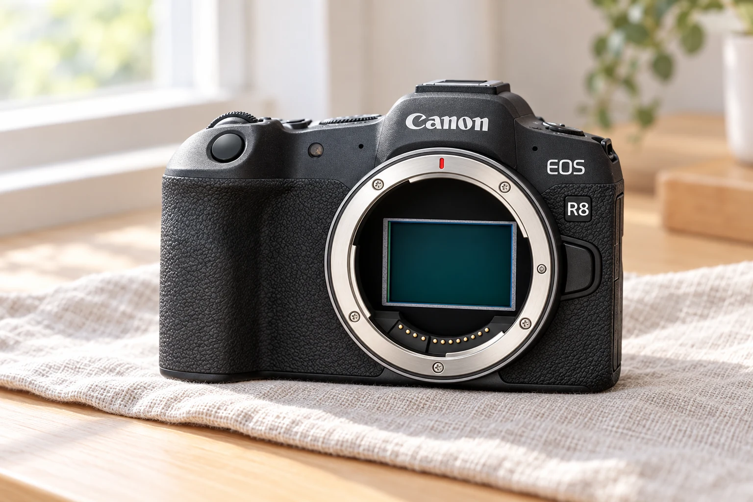 EOS R8の公式正面外観を参照して生成したカメラの製品画像