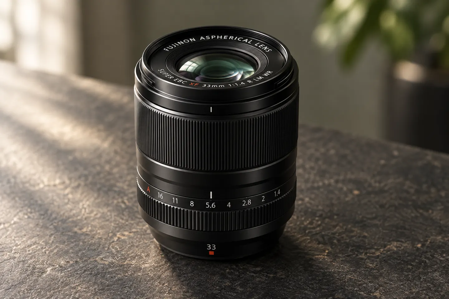 XF33mmF1.4 R LM WRの外観を参考に生成した製品イメージ