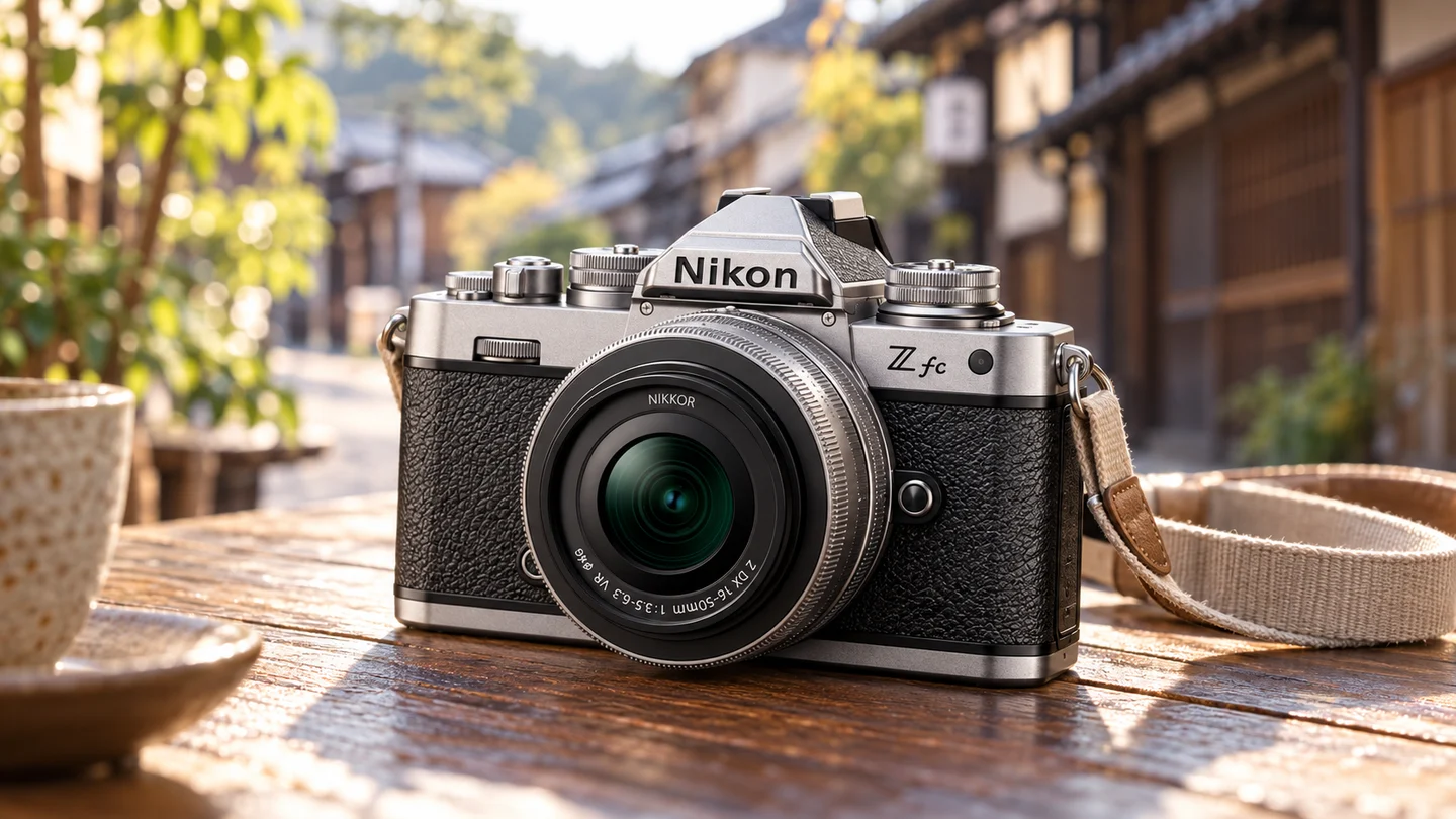Z fcとシルバーの16–50mm VRの外観を参考に生成した製品イメージ